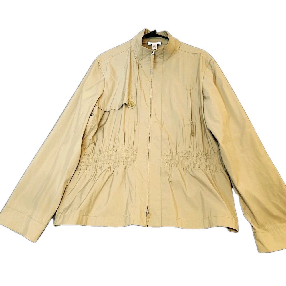 Talbots Khaki Green Lightweight Rain Casual Full Zip Jacket XL Polyester‎ Shiny
